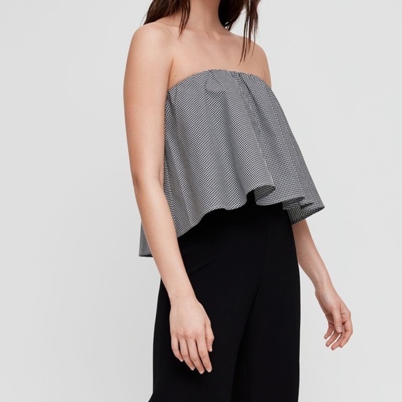 Aritzia Babaton Eckered Blouse Cropped Tube Top Bandeau Gingham Black Size XXS - Picture 1 of 10